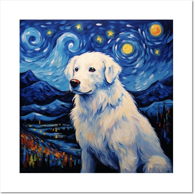 Kuvasz Painted by Vincent Van Gogh The Starry Night style Wall Art by NatashaCuteShop